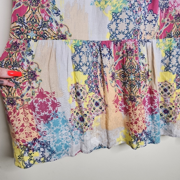 Reba Vintage Boho Patchwork Multi Print Bell Sleeve Midi Dress Med Garden Girl - Picture 6 of 13